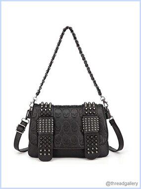 Punk Skull Satchel Handbag PU Leather Chain Shoulder Bag Goth Purse